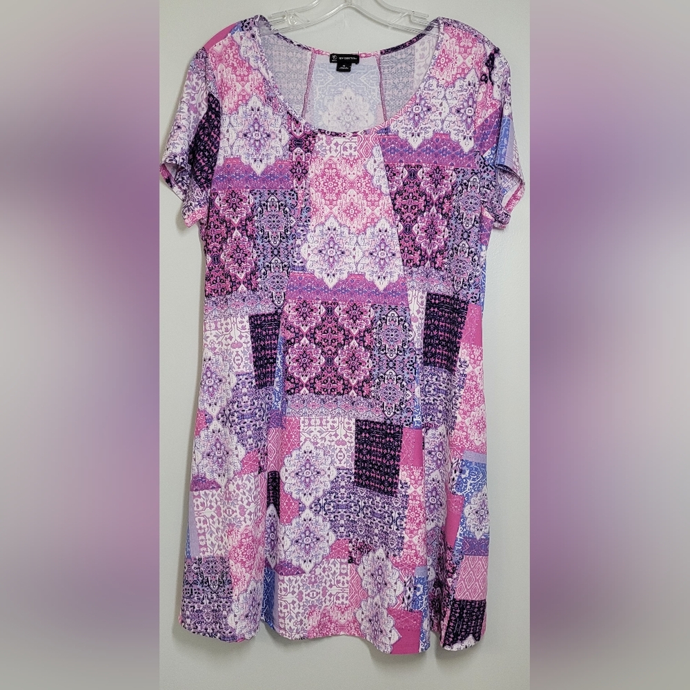 New Directions Scoop Neck Tee- Shirt Dress With Pockets Medium